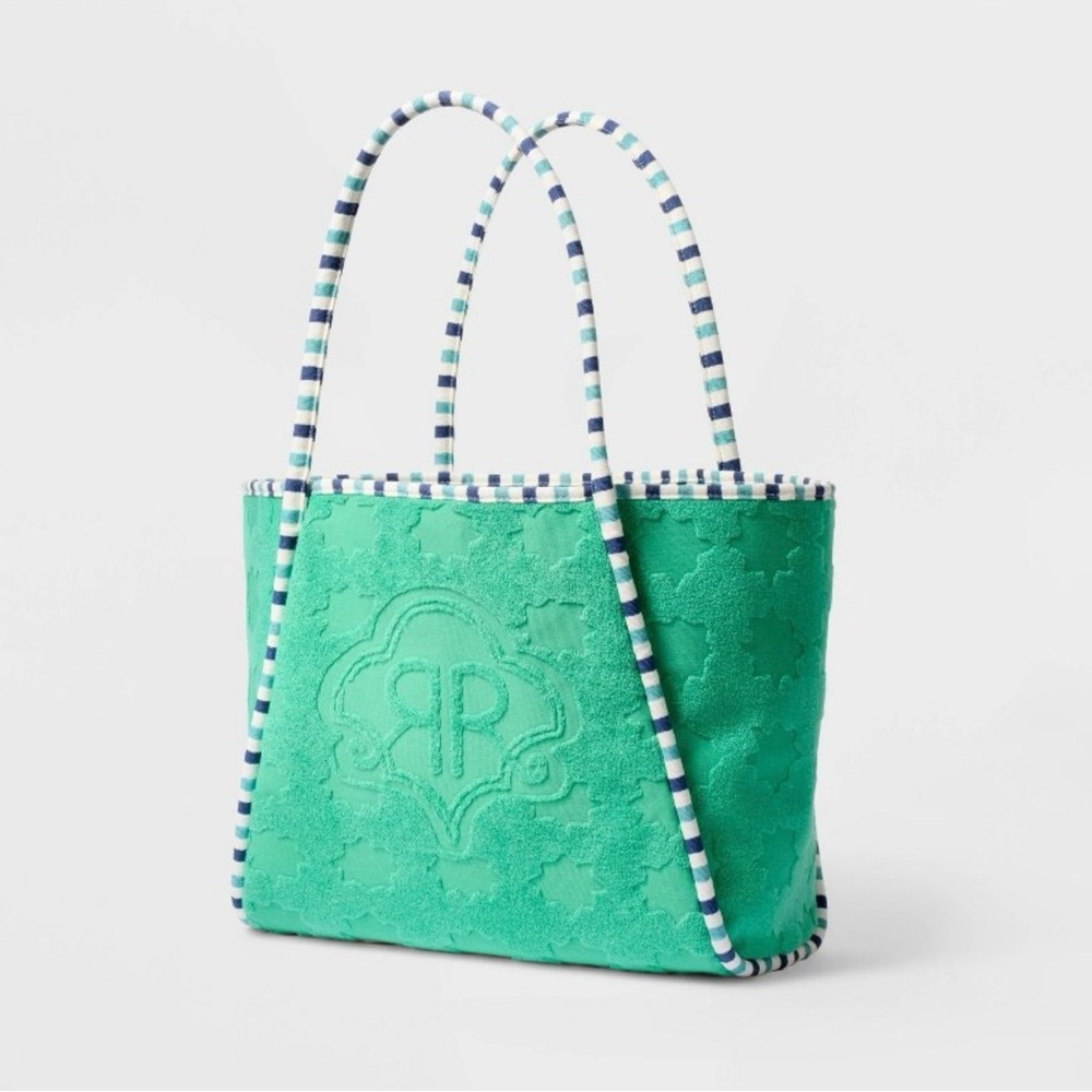 NWT Roller Rabbit x Target Aqua Terry-Cloth Tote with Striped Rope Handles - Picture 3 of 4